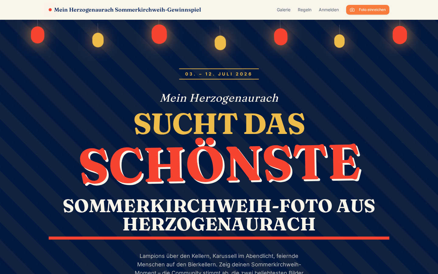 Screenshot der Gewinnspiel-Landingpage zur Sommerkirchweih 2026 in Herzogenaurach